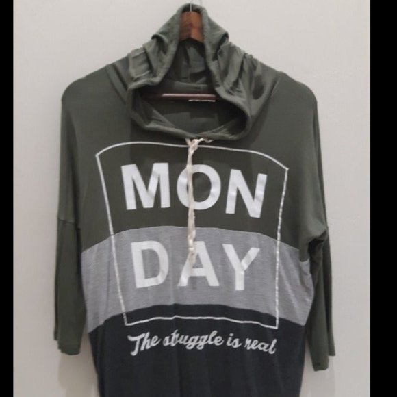 Gemstone Monday the Struggle is Real Hoodie Pullover Lace Up, 3/4 Comfy Flowy - Picture 2 of 6